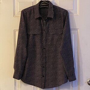 Relative Pi Womens Silk Sz S Blouse Button Up Long Sleeve Black/Cteam Polka Dot